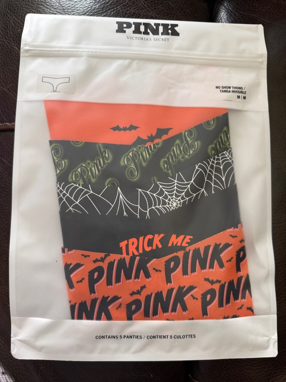 PINK Victoria's Secret Halloween No-Show medium Thong 5-Pack - Orange & Black